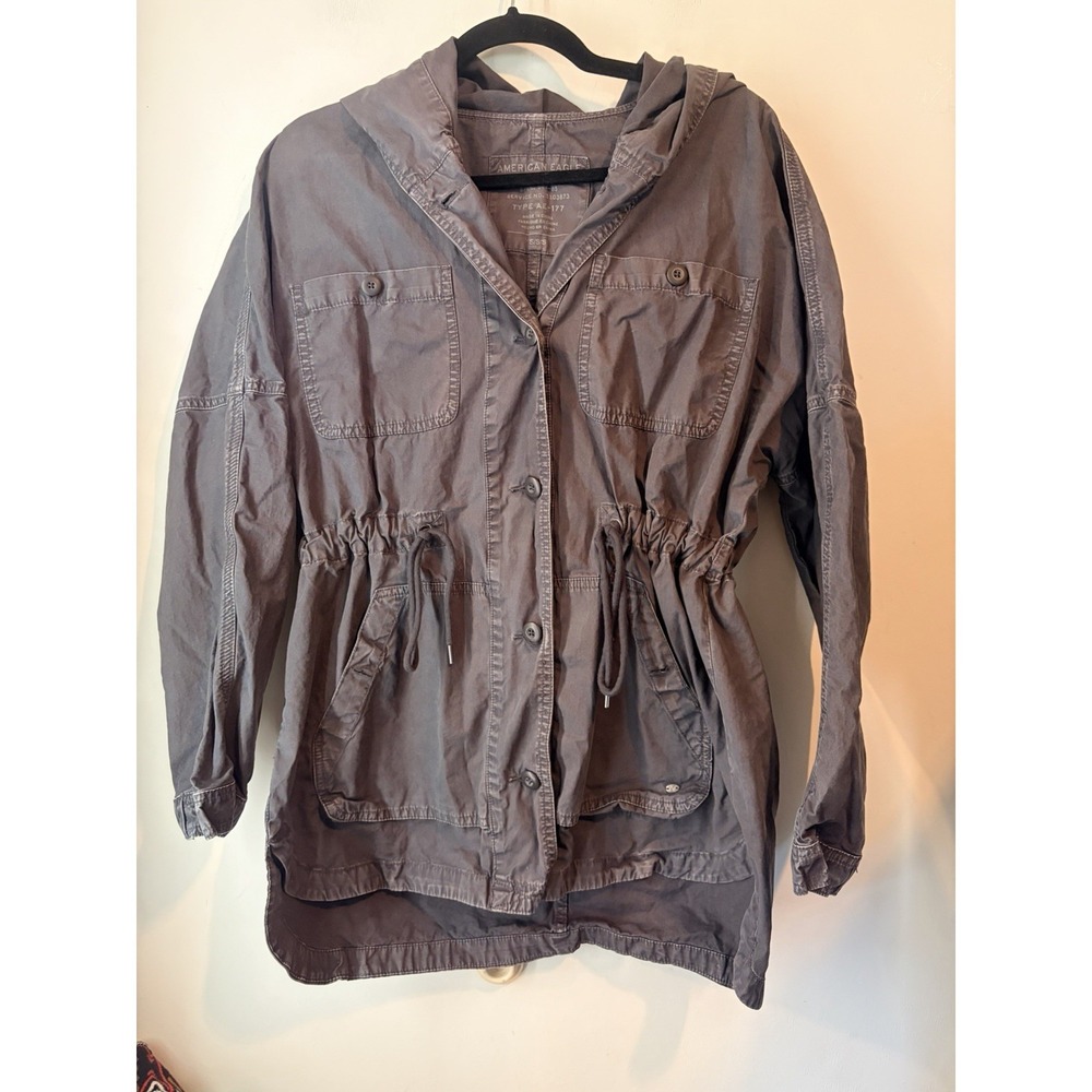 American Eagle Small Hooded Utility Jacket‎ Gray Lightweight Military Anorak